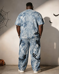 Big & Tall Men's Dye Stitch Pumpkin Face Printed T-Shirt Pants Set