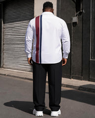Big & Tall Men's Printed Long Sleeve Shirt Pants Set With Vertical Stripes On Side