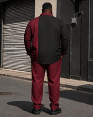 Big & Tall Men's Black And Red Vertical Strip Contrast Printed Long Sleeve Shirt Pants Set