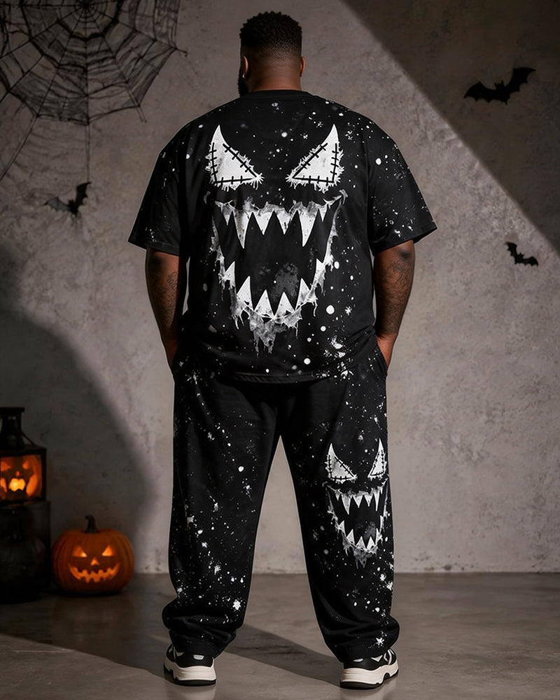 Big & Tall Men's Halloween Horror Fangs Print T-Shirt Pants Set
