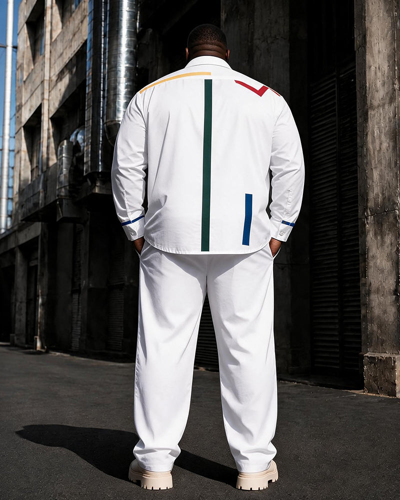 Big & Tall Men's Color Line Print Long Sleeve Shirt Pants Set