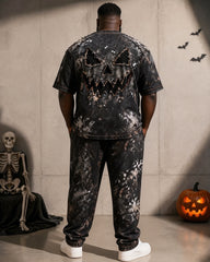 Big & Tall Men's Halloween Hole Pumpkin Face Printed T-Shirt Pants Set