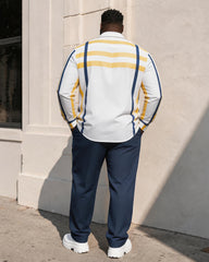 Big & Tall Men's Yellow And Blue Contrast Vertical Stripe Print Long Sleeve Shirt Pants Set