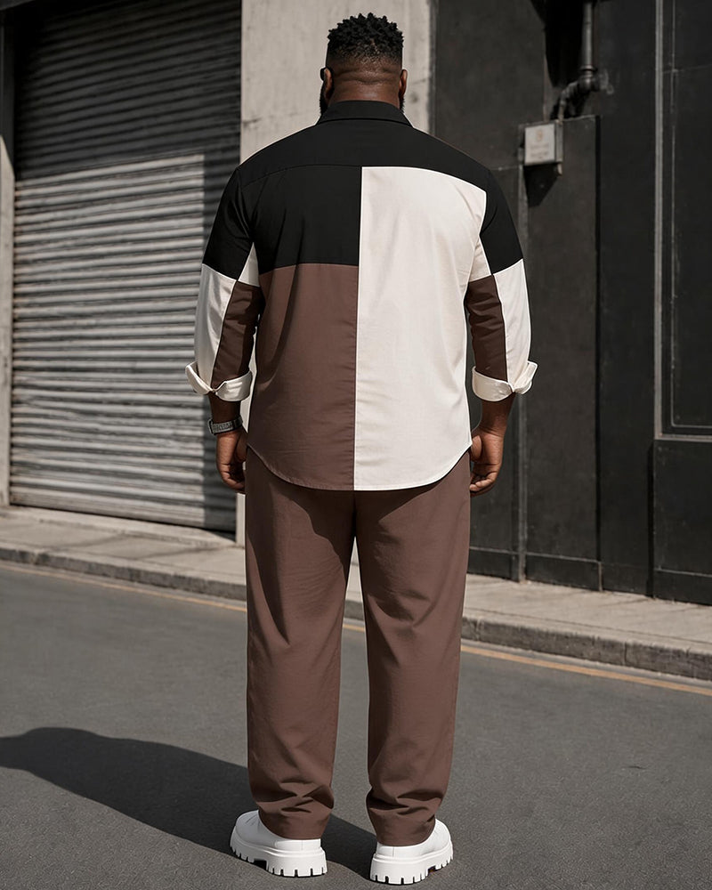 Big & Tall Men's Color Block Color Block Print Long Sleeve Shirt Pants Set