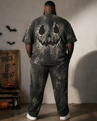 Big & Tall Men's Halloween Rough-edged Pumpkin Grimace Printed T-shirt Trousers Set
