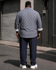 Big & Tall Men's Dark Plaid Print Long Sleeve Shirt Pants Set