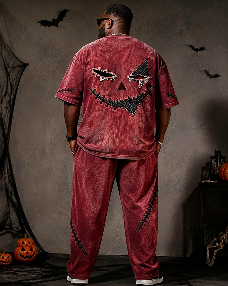Big & Tall Men's Washed Stitched Ghostface Printed T-Shirt Pants Set