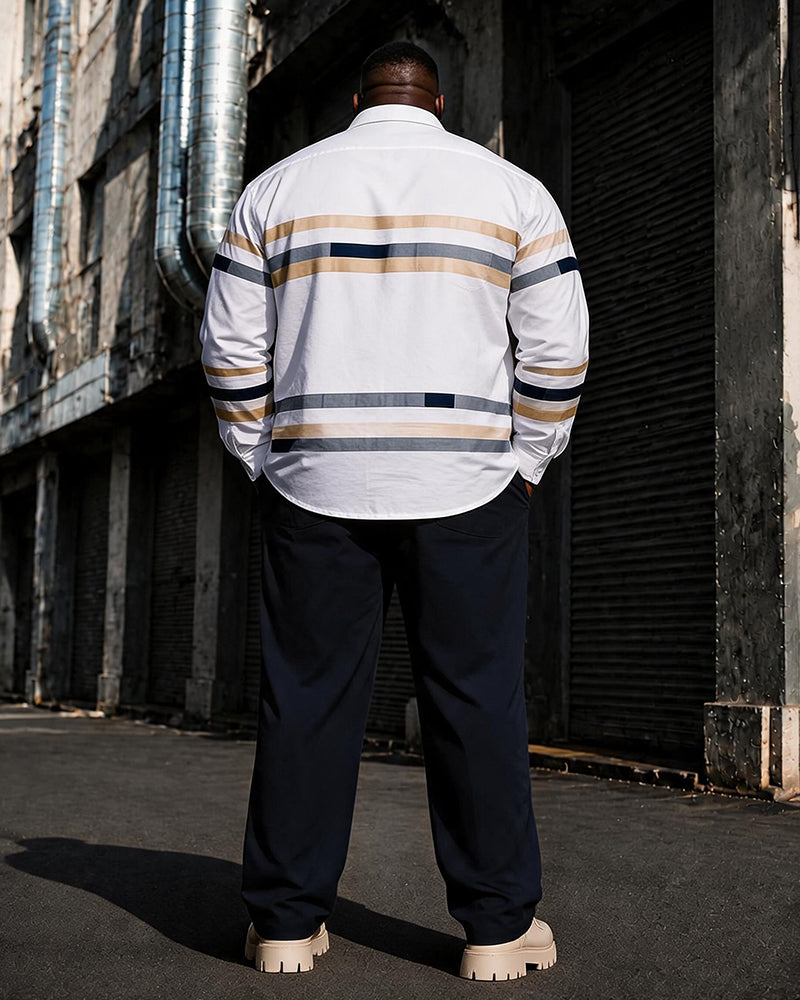 Big & Tall Men's Horizontal Stripe Printed Long Sleeve Shirt Pants Set