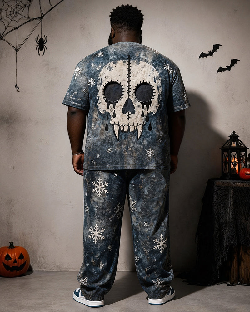 Big & Tall Men's Snowflake Skull Print T-Shirt And Pants Set
