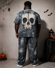 Big & Tall Men's Snowflake Skull Print T-Shirt And Pants Set