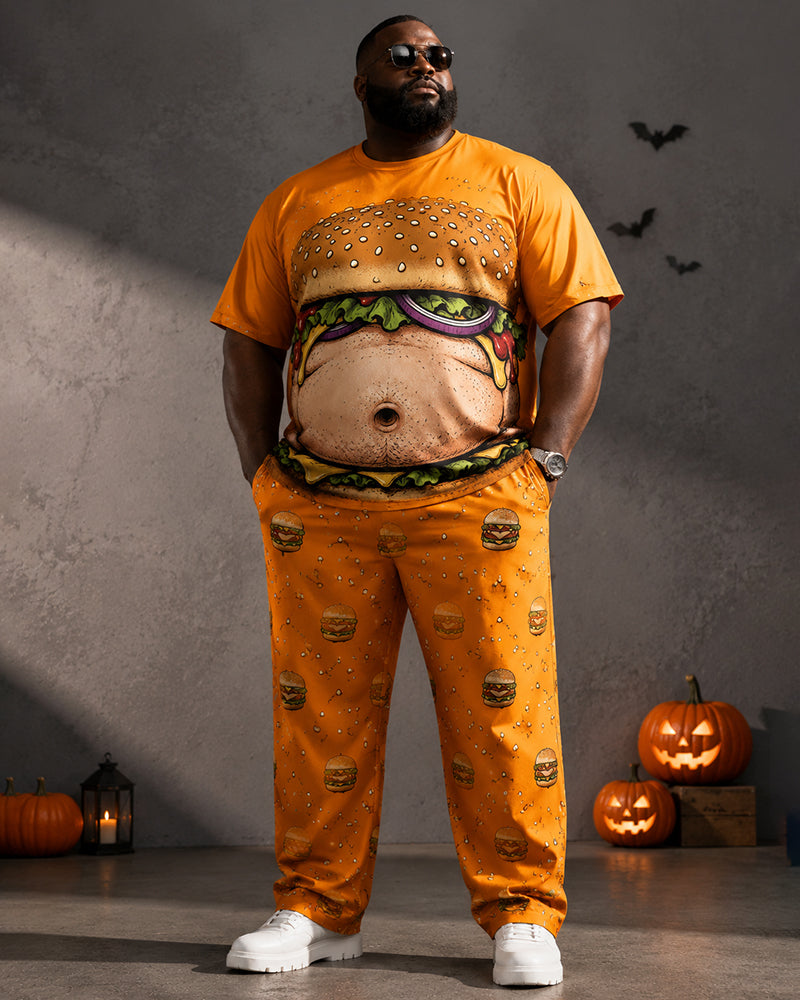 Big & Tall Men's Burger Fake Belly Printed T-Shirt Pants Set