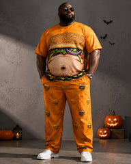 Big & Tall Men's Burger Fake Belly Printed T-Shirt Pants Set