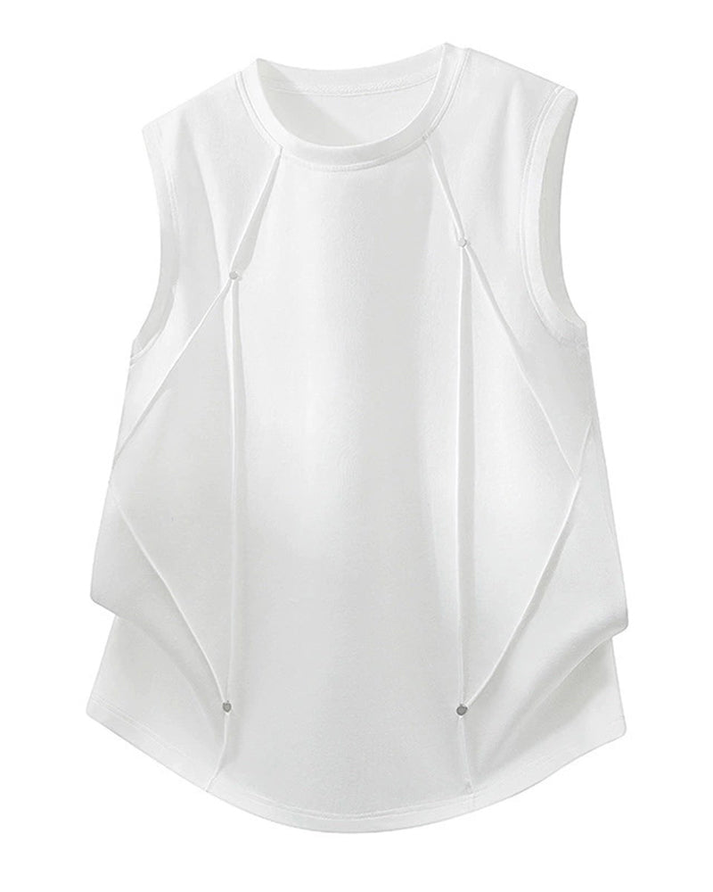 L-9XL Solid Color Heavy Cotton Round Neck Sleeveless Vest