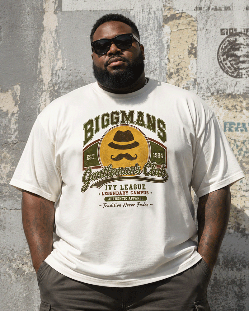 Big & Tall Men's Ivy Gentlemen's Club Vintage Printed Round Neck Short Sleeve T-Shirt