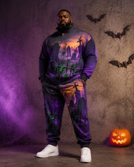 Big & Tall Men's Cemetery Zombie Hand Printed Half-Zip Sweat Set