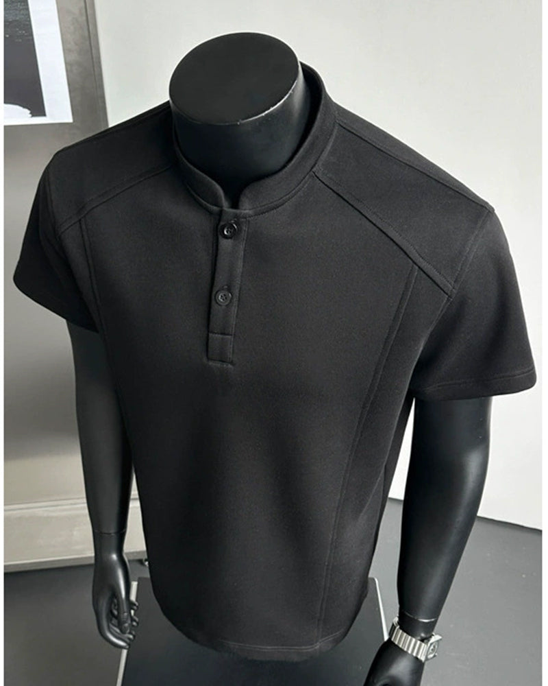 M-5XL American-style High Street Henry Collar T-shirt Stand Collar Short Sleeve