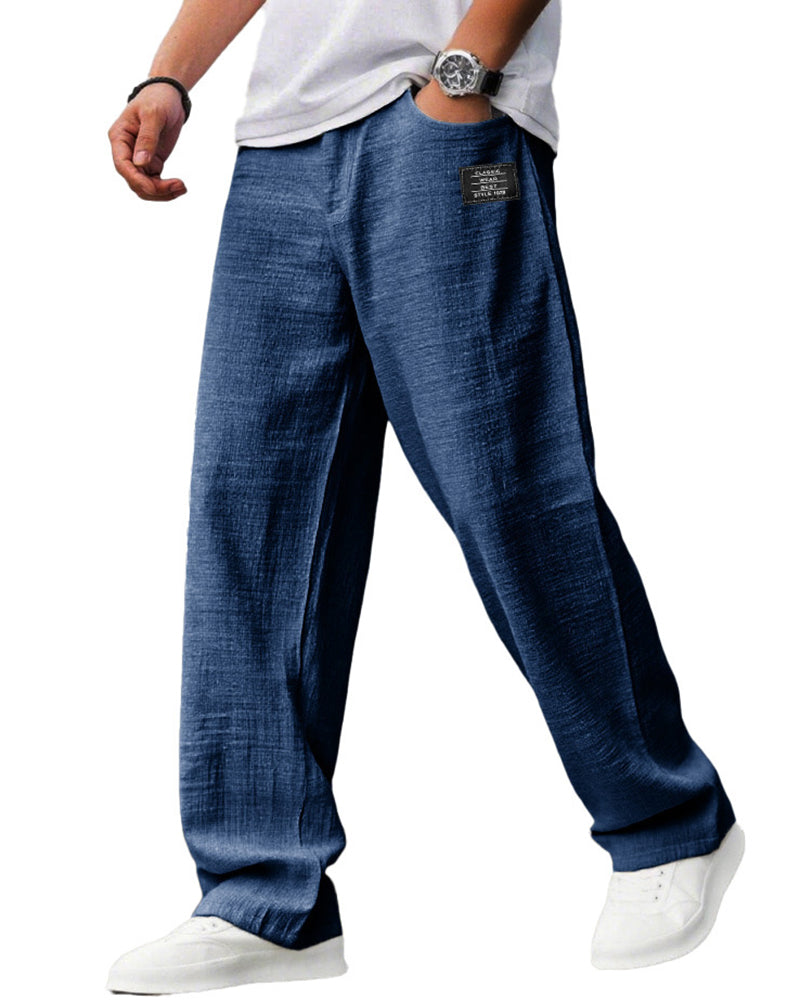 S-5XL Men's Casual Cotton Linen Loose Straight Pants