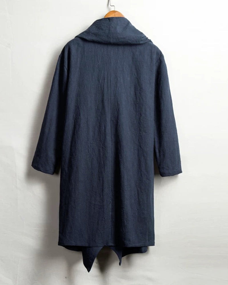 S-4XL Men's Cotton Linen Long Irregular Cape Long Sleeve Jacket