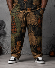 Big & Tall Men's Patch Patchwork Scarecrow Pumpkin Love Printed T-Shirt Pants Set