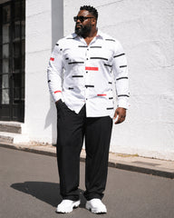 Big & Tall Men's Red, White And Black Printed Long Sleeve Shirt And Pants Set