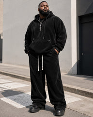M–8XL Plus‑Size Men’s Houndstooth Half‑Zipped Hoodie Set