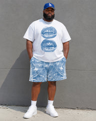 Big & Tall Men's Braces Lips Maple Leaf Tie-Dye Printed Crewneck Short Sleeve T-Shirt Shorts Set