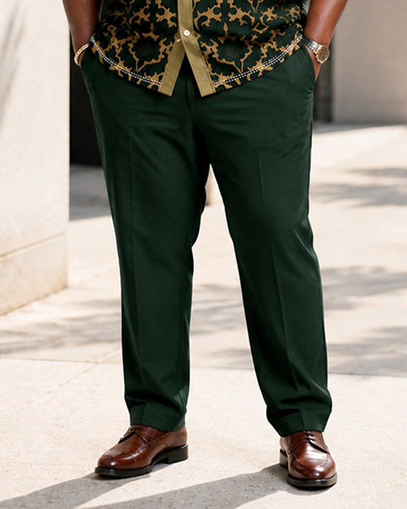 Big & Tall Men's Vintage Baroque Jacquard Print Short Sleeve Shirt Pants Set