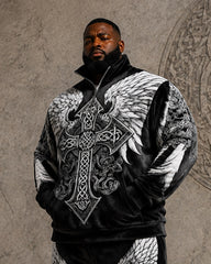 Big & Tall Men's Double Eagle Celtic Cross Print Half Zip Sweat Set