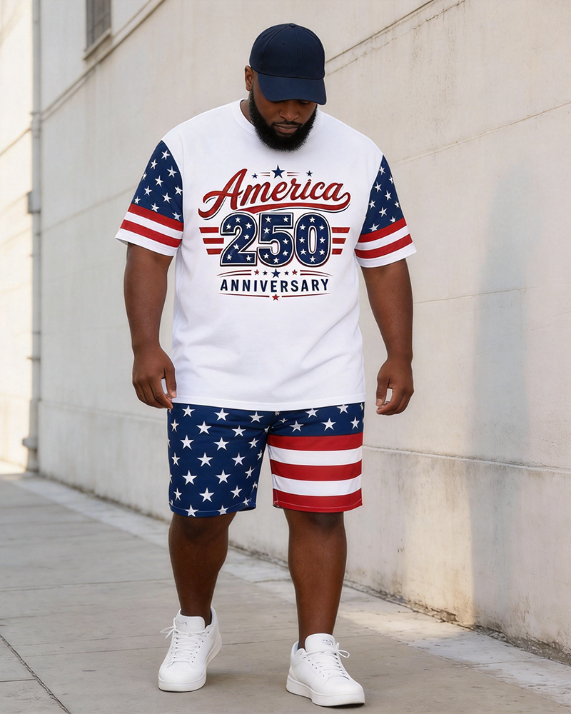 Big & Tall Men's America250 Anniversary Printed Crewneck Short Sleeve T-Shirt Shorts Set