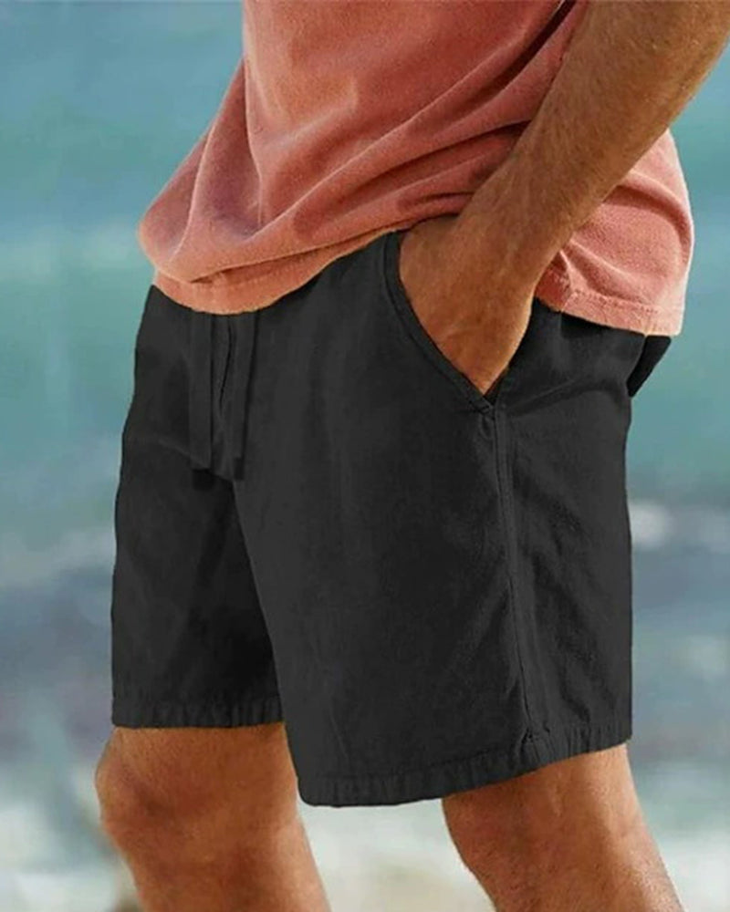 S-3XL Cotton And Linen Solid Color Beach Casual Shorts
