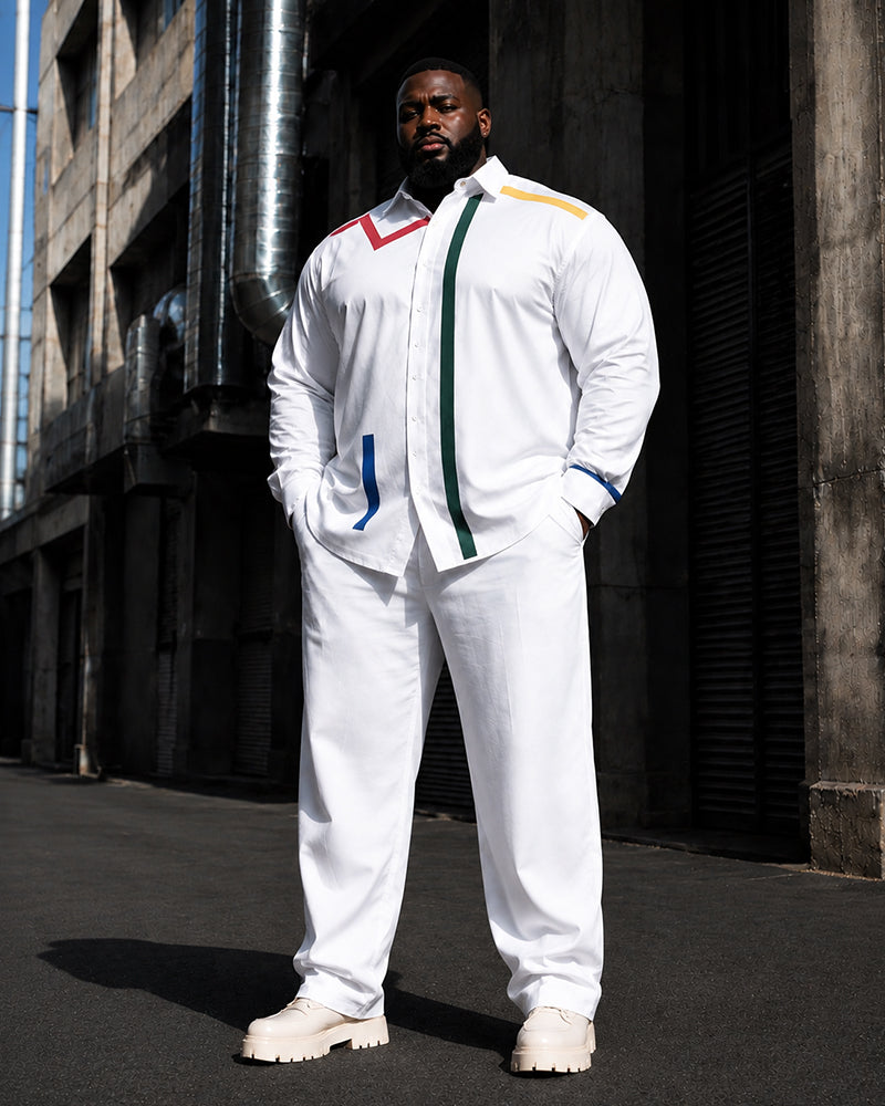 Big & Tall Men's Color Line Print Long Sleeve Shirt Pants Set