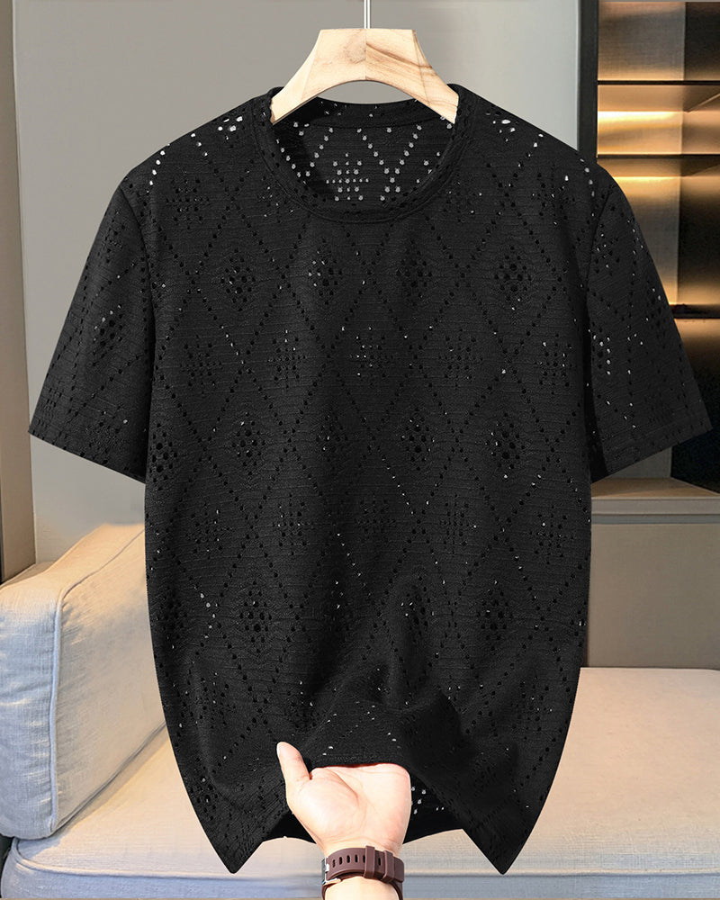 4XL-11XL Summer Hollow Texture Large Size T-shirt