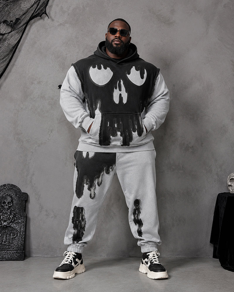 Big & Tall Men's Skull Melting Drop Print Hoodie Set