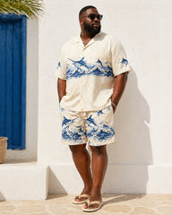 Big & Tall Men's Nautical-Style Wave Sailfish Print Short-Sleeve Shirt And Shorts Set
