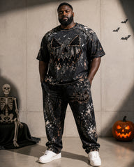 Big & Tall Men's Halloween Hole Pumpkin Face Printed T-Shirt Pants Set