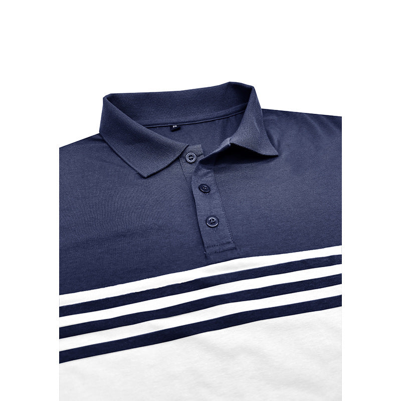 S–3XL Men’s Short-Sleeve Striped Polo Shirt With Lapel Collar