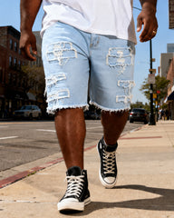M-6XL Plus Size Men's Multi-Layer Rave Large Rick Rave Cuff Trendy Denim Shorts