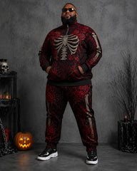 Big & Tall Men's Halloween Rose Skull Print Half Zip Sweat Set