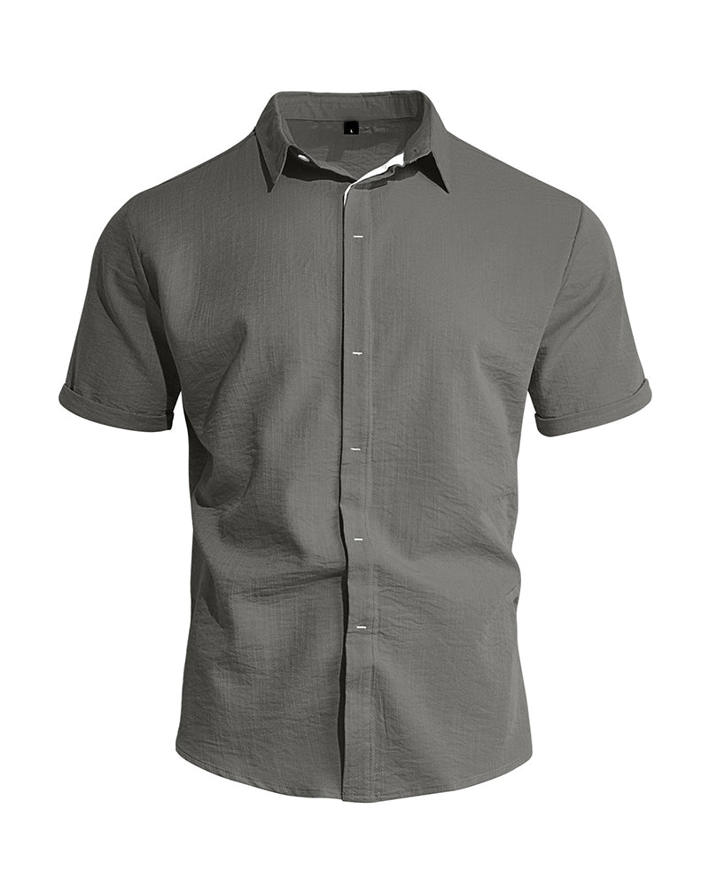 S-3XL Solid Color Business Commuter Cardigan Button Lapel Shirt