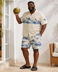 Big & Tall Men's Nautical-Style Wave Sailfish Print Short-Sleeve Shirt And Shorts Set