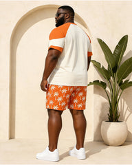 Big & Tall Men's Colorblock Coconut Print Round Neck Short Sleeve T-Shirt Shorts Set