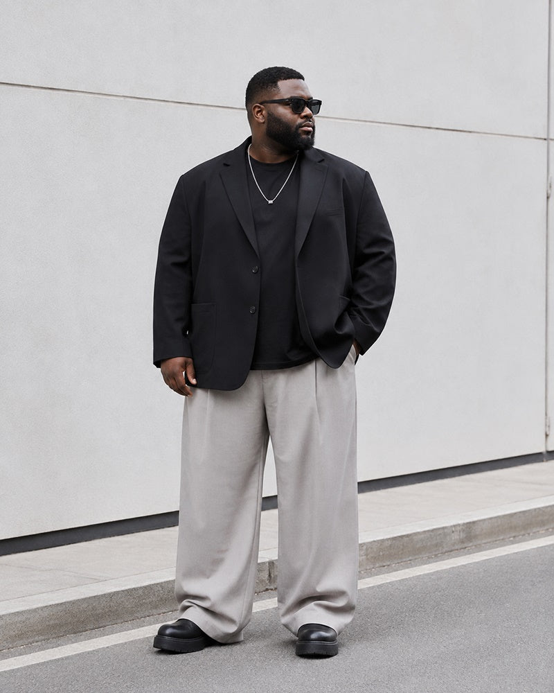 M-5XL Men's Casual Suit Jacket Wide Leg Pants Two-Piece Set-Excluding Inner T-Shirt