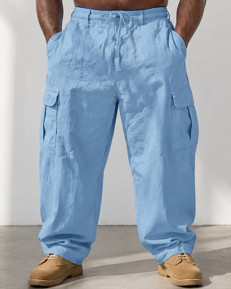 S-3XL Men's Cotton And Linen Overalls Multi-pocket Loose-fit Trousers