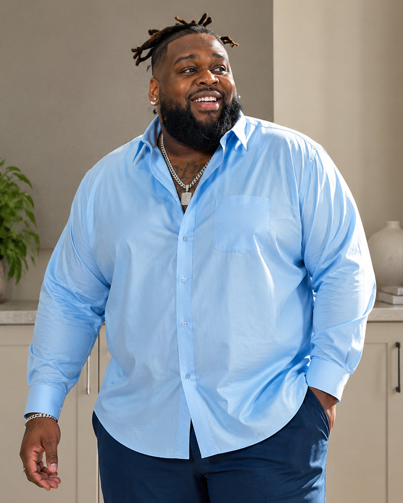 Big & Tall Men's Solid Color Pocket Lapel Long Sleeve Shirt