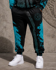 Big & Tall Men's Contrast Viking Rune Eye Print Half-Zip Sweat Set