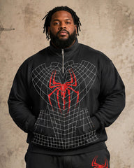 Big & Tall Men’s Halloween Red Spider Web–Print Half-Zip Hoodie Set