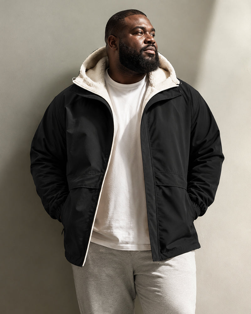 5XL-11XL Large Size Men's Fleece Hooded Jacket Windproof Double-Sided Wearing