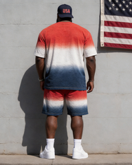 Big & Tall Men’s Gradient Flag 1776-2026 Printed Crew-Neck Short-Sleeve T-Shirt And Shorts Set