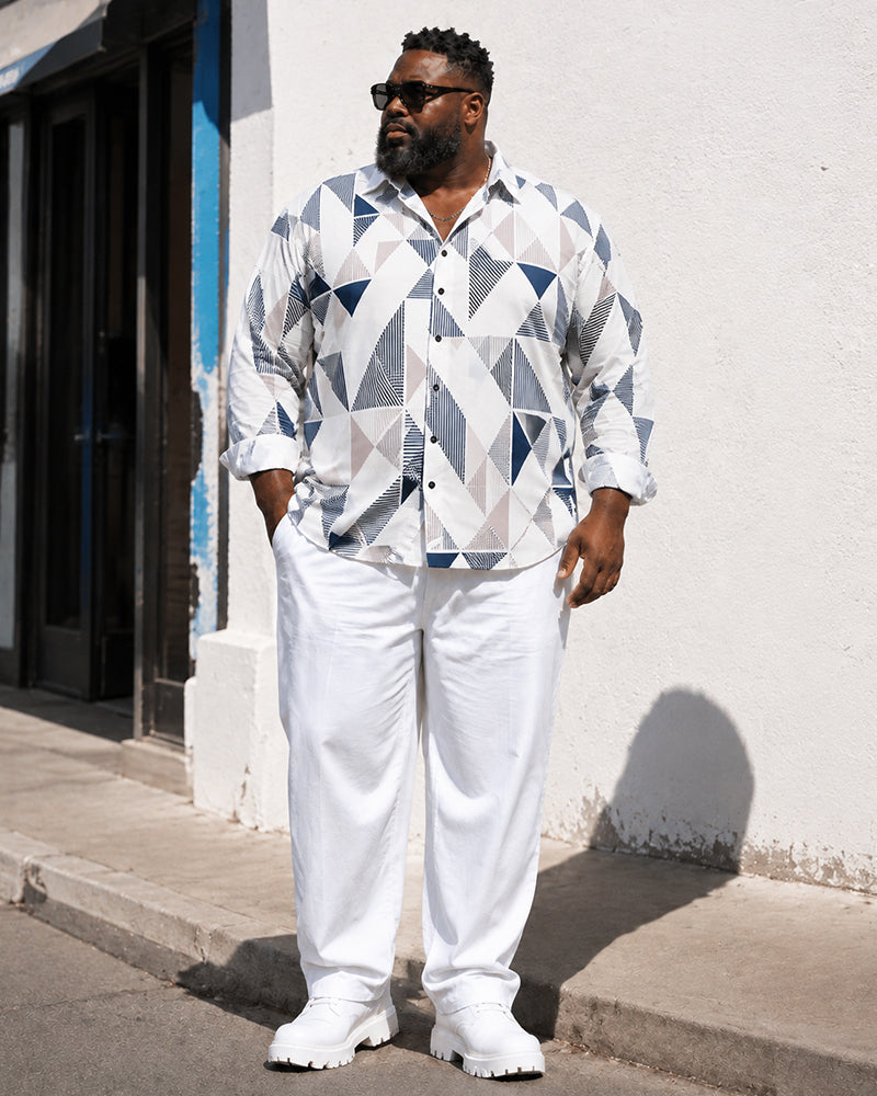 Big & Tall Men's Triangular Geometric Print Long Sleeve Shirt Pants Set