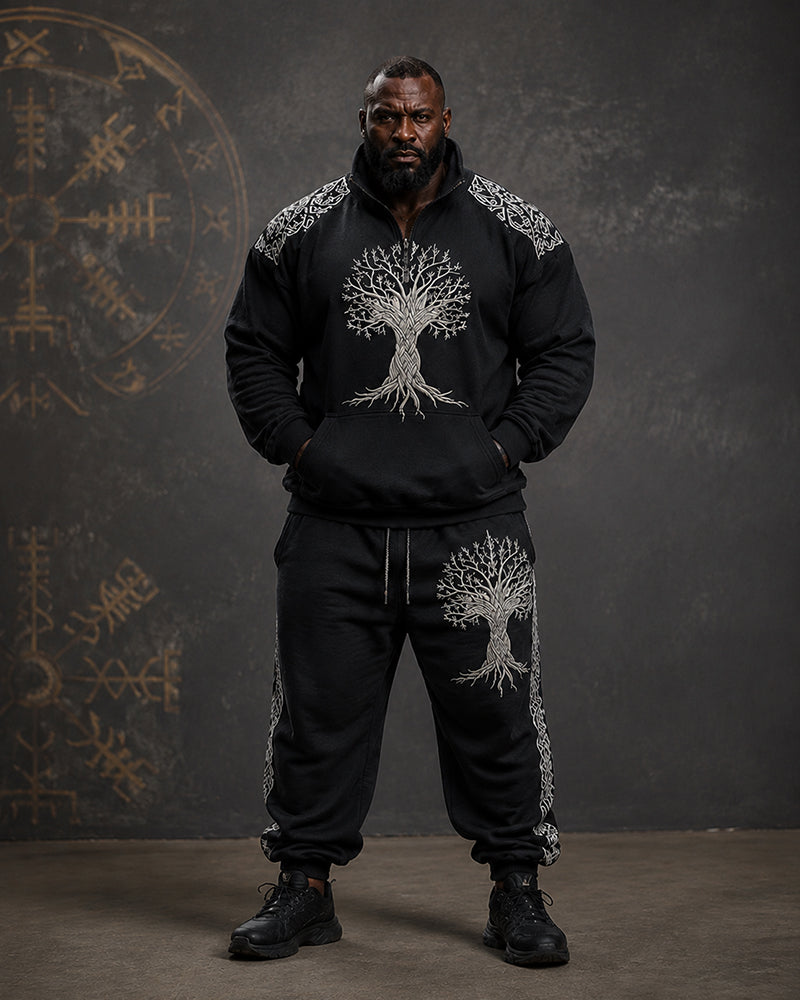 Big & Tall Men's Tree Of Life Rune Print Half-Zip Sweat Set
